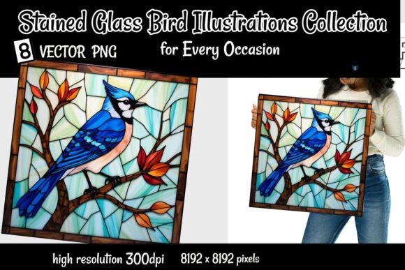Capturing Nature's Artistry: A Stained Glass Bird Illustrations Set