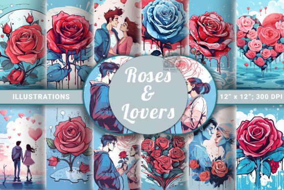 Capturing Romance with Valentine Roses & Lovers Illustrations