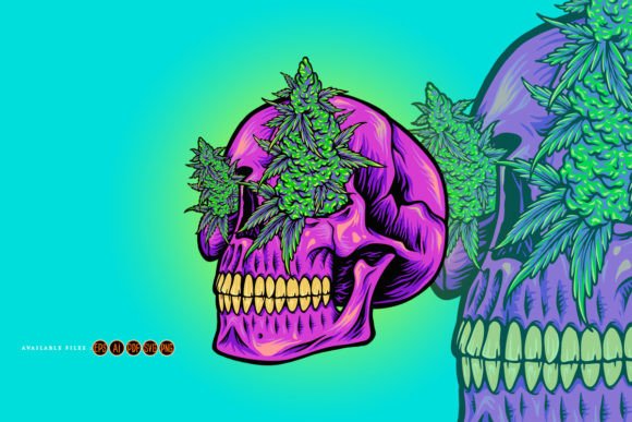 Scary Head Skull with Kush Illustrations: Bold Design Asset