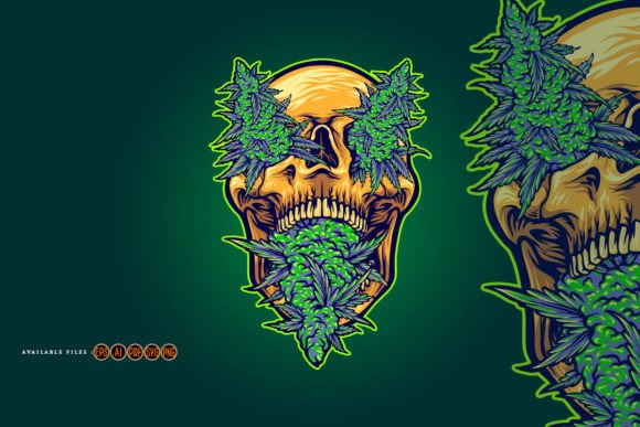 Scary Skull Head Weed Leaf Illustrations: Bold Graphics for Edgy Brands