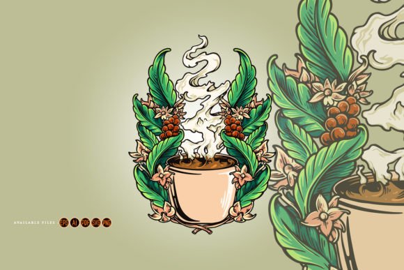 Warmth and Craft: Styling with Coffee Beans Plant Cups Illustrations