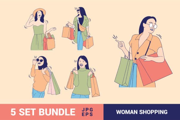 Woman Shopping Illustrations Bundle: A Designer's Go-To Asset